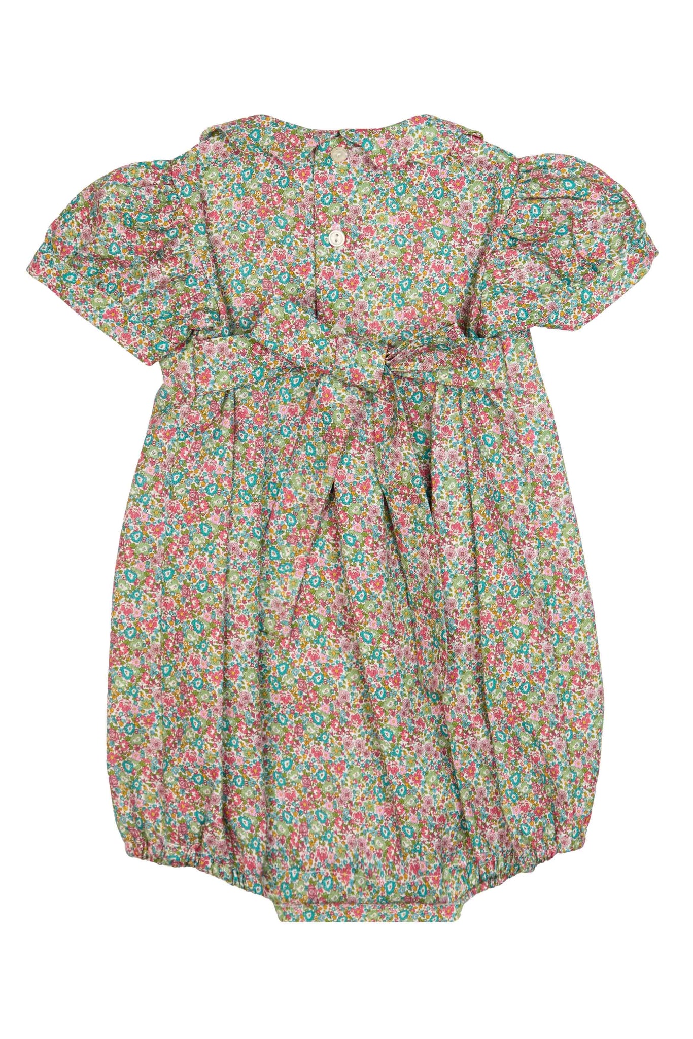 PUNCHED FLOWER ROMPER WITH SMOCK STITCHING