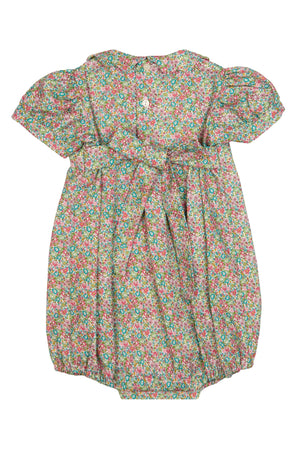 PUNCHED FLOWER ROMPER WITH SMOCK STITCHING