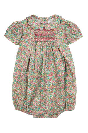 PUNCHED FLOWER ROMPER WITH SMOCK STITCHING