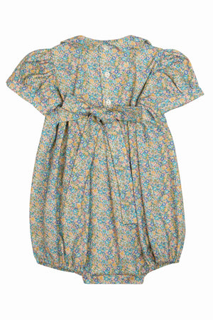 PUNCHED FLOWER ROMPER WITH SMOCK STITCHING