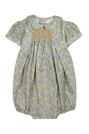 PUNCHED FLOWER ROMPER WITH SMOCK STITCHING